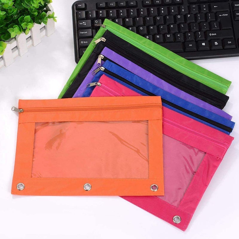 SdeFe Zippered Pen Pencil Binder Pouch 3 Rings with Clear Window for School Classroom Organizers 8 Pcs (Rose red) - Image 4
